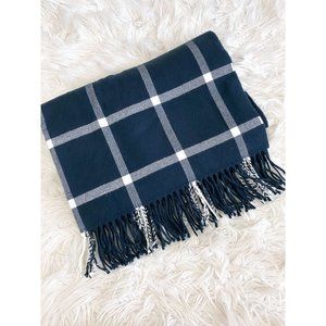 Mark & Graham Italian Windowpane Blanket Scarf Navy Ivory Plaid NEW